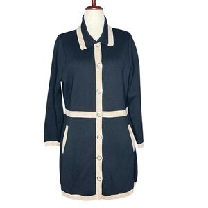LIZ CLAIBORNE Sweater Coat Black/Tan Front Pockets
3/4 Length Cotton Blend L